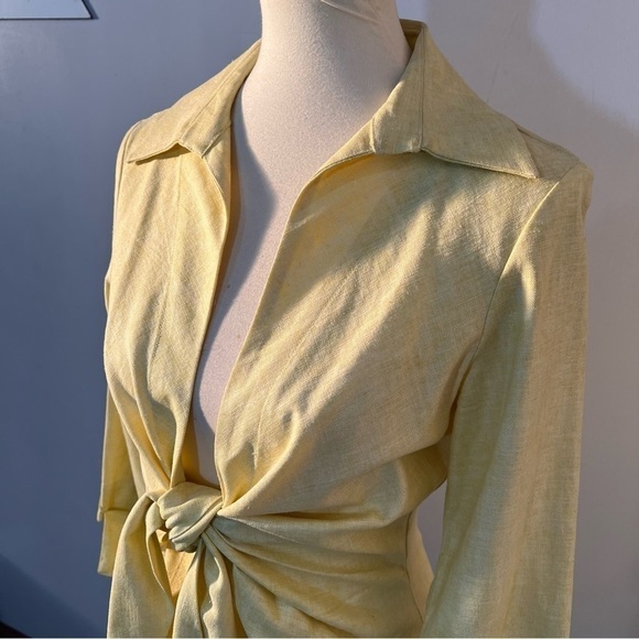 Vintage Butter Yellow Linen Cropped Blazer | Pastel Coastal Chic Retro Jacket - Picture 13 of 14